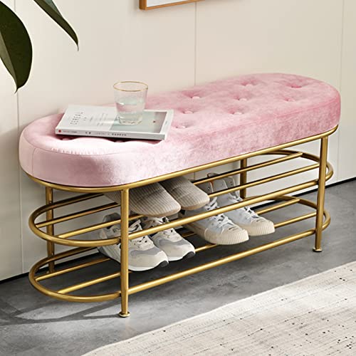 Grand meuble chaussures velours rose 80cm, tabouret à langer et banc de rangement