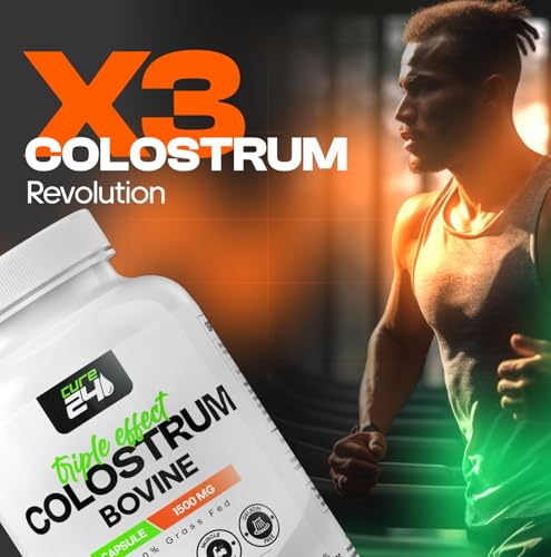 Image of Bovine Colostrum X3 Supplement Powder for Humans, 100% Pure Whole Natural Grass Fed Superfood, High IgG, Plus Probiotic & Prebiotic, Unflavored, (Capsule)