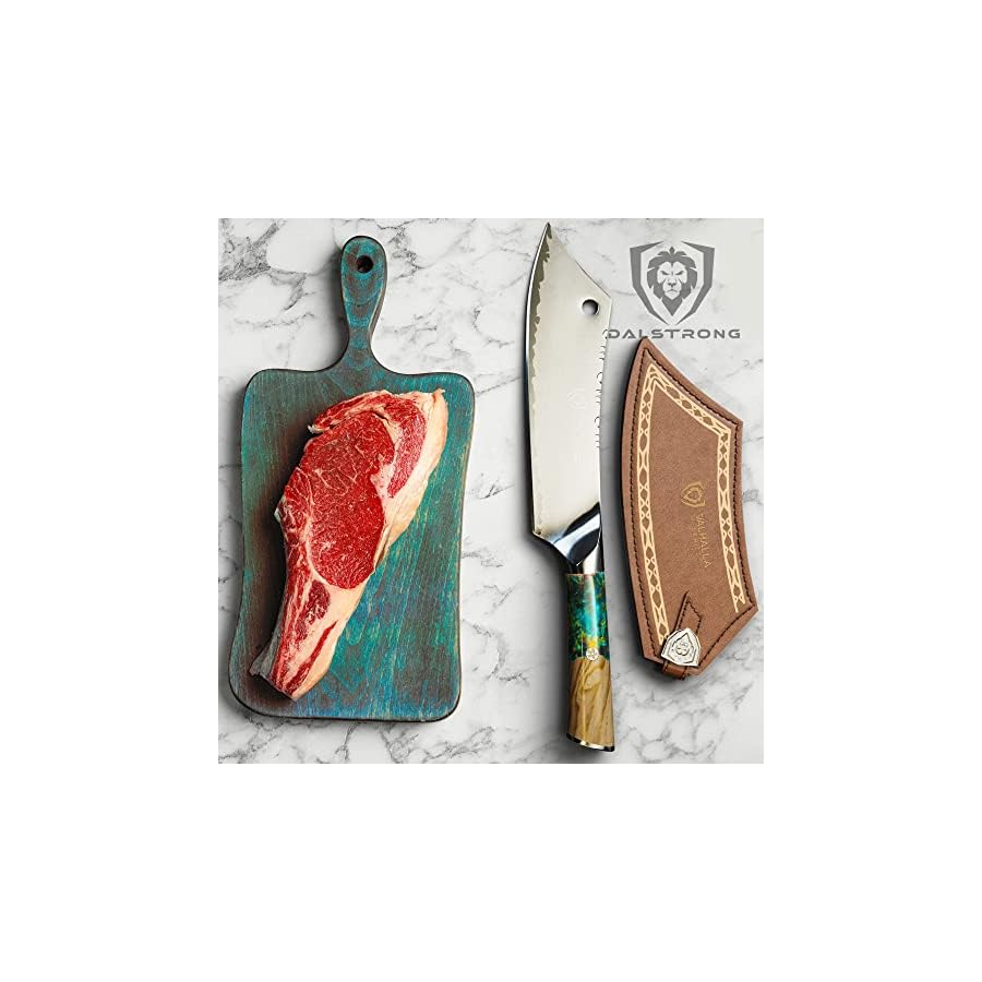 DALSTRONG-Chef-Cleaver-Hybrid-Knife-The-Crixus-8-Valhalla-Series-9CR18MOV-HC-Steel-Kitchen-Knife-Resin-Wood-Handle-Razor-Sharp-wLeather-Sheath Dalstrong Chef & Cleaver Hybrid Knife - The 'Crixus' - 8 inch - Valhalla Series - 9CR18MOV HC Steel - Celestial Resin & Wood Handle - Razor Sharp Chef's Knife - w/Leather Sheath