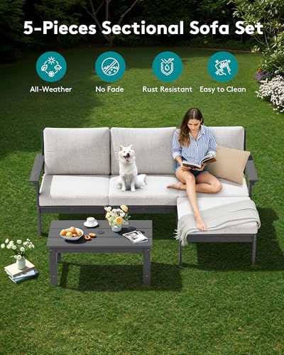 Image of SERWALL HDPE Outdoor Sectional with Ottoman & Coffee Table