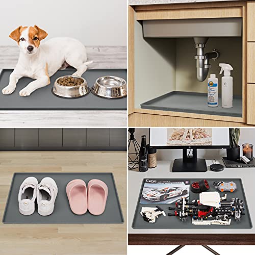Homeideas 2 Pack Dog Food Mat Set - S(19X12) Grey Silicone Pet Feeding Mat With Tall Lip For Floors, Waterproof Dog Bowl Mats For Food And Water, Non Slip Cat Food Placemat To Prevent Spills #TOP6