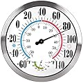 12" Outdoor Thermometer Large Numbers - Decorative Outdoor Thermometers for Patio, Wall Thermometer Hygrometer with Stainless Steel Enclosure, Battery Free Indoor Outdoor Thermometer Hanging