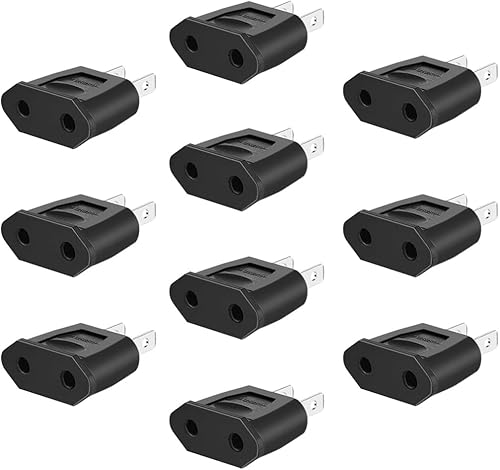 (Negro-10 piezas) Adaptador de enchufe de enchufe Europa UE Euro a EE.UU. Cargador de viaje Convertidor de alimentación de CA, enchufe de 2 pines a