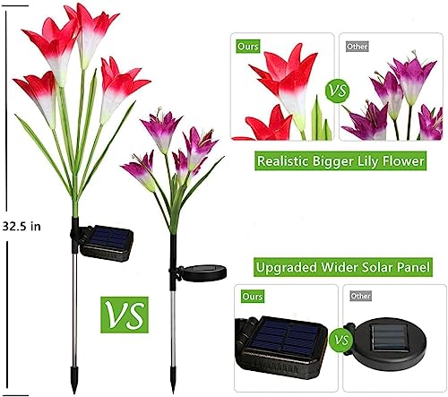 Angmln 4 Pack Solar Flowers Lights Garden Stake Outdoor 16 Head Lily 7 Color Changing Pathway Lamps For Garden Patio Yard Party Wedding Holiday Outdoor Decoration (Purple2&White1&Pink1) #TOP1