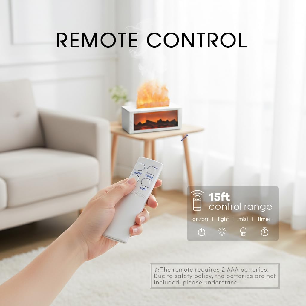 Essential Oil Diffuser,Fireplace Diffusers with 3 Aromatherapy Oils Set,300ml Color Flame Aroma Diffuser with Remote Control,Small Humidifier for Home Room Decor Gift for Women (White)