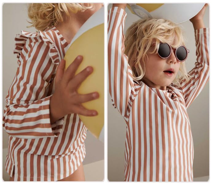 Image of Girls and Boys Long Sleeve Rash Guard Shirt Neutral Swim Shirts