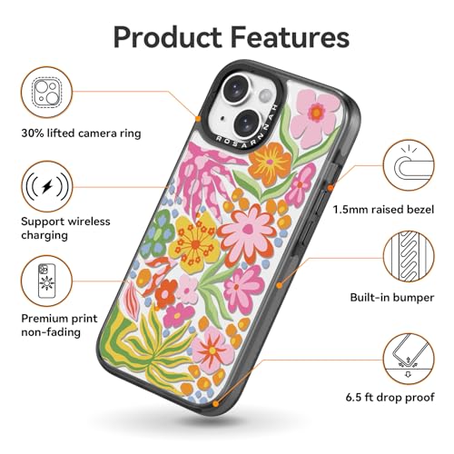 Coque compatible iPhone 13 durable antichoc 2 m Rosarnnah fleur de passion noire