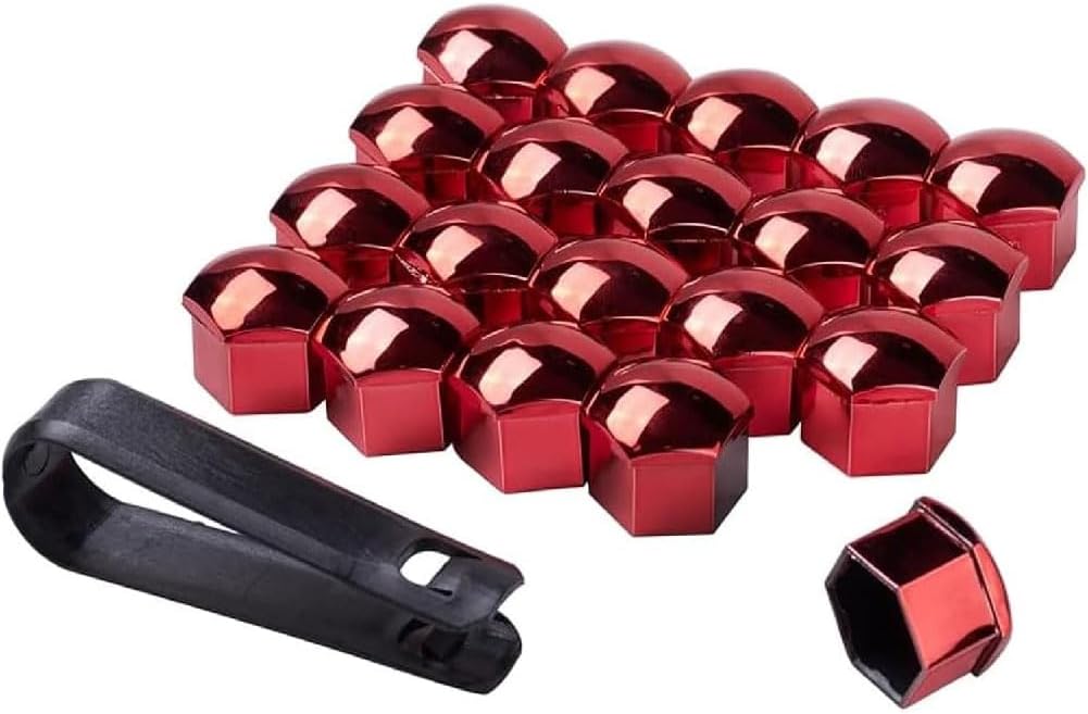 20PCS Lug Nut Covers for Renault Sandero, Hexagonal Wheel Bolt Covers Caps Tire Protection External Rim Nut Protective Cover Accessories,D/Red-A/17mm