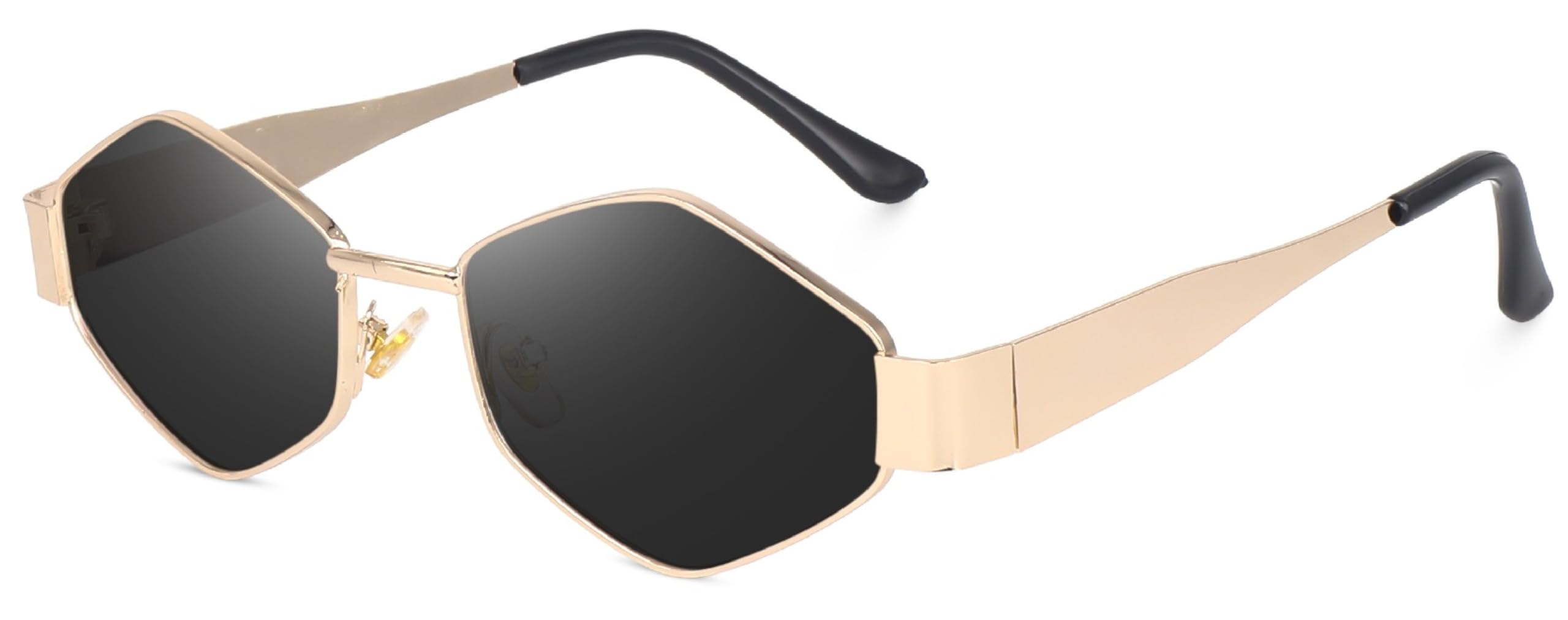 Retro Hexagonal Sunglasses, Black, Metal Full-Rim Frame, Geometric Style for Men and Women-image-17