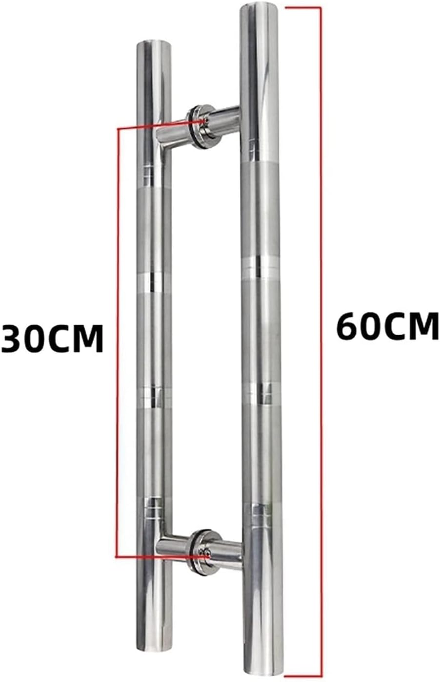 Gate Hardware Commercial Thickened Stainless Steel Round Tube Glass Door Handle/Wooden Door Push-Pull Handle/Sliding Barn Door Handle-8 Sizes (Size : 60x30cm)