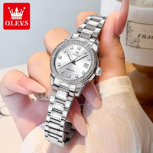 Image of OLEVS Womens Automatic Watch Gold Luxury Diamond Self Winding Ladies Wrist Watches Waterproof Luminous Date