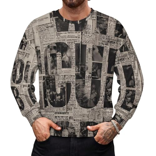Newspaper Print Fall Casual Loose Long Sleeve Crewneck Pullover Sweatshirt for Men And Women