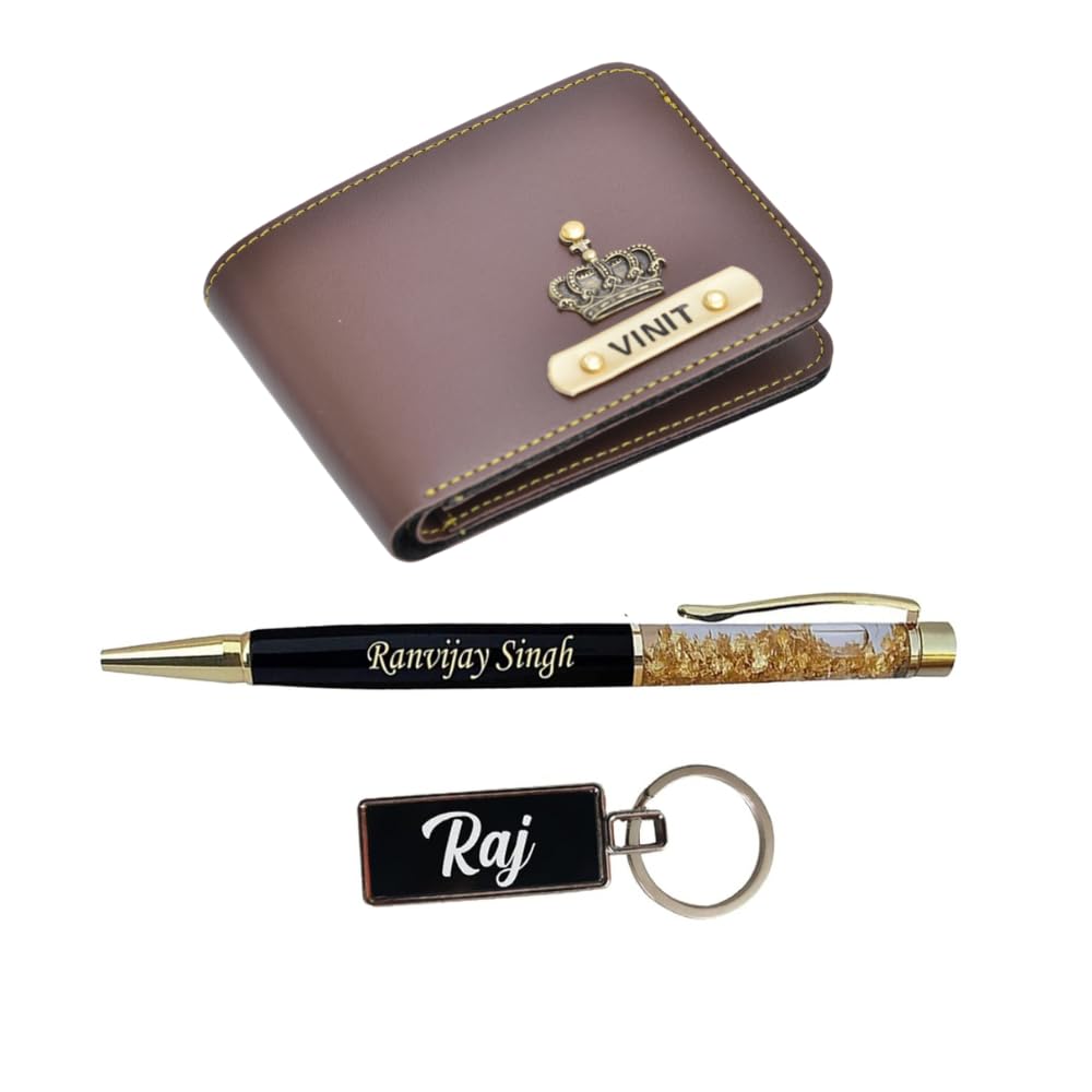 Customized Birthday Gift Set for Men with Name & Charm | Personalized Leather Men's Wallet, Pen and Keychain | Personalized Gift Set for Husband, Father, Brother (Brown)-image-30