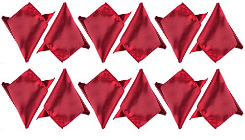 Boolavard Satin 1pcs 6pcs or 12pcs Pack Solid Plain Wedding Mens Pocket Square Office Suit Handkerchief Hanky (12 x Red)
