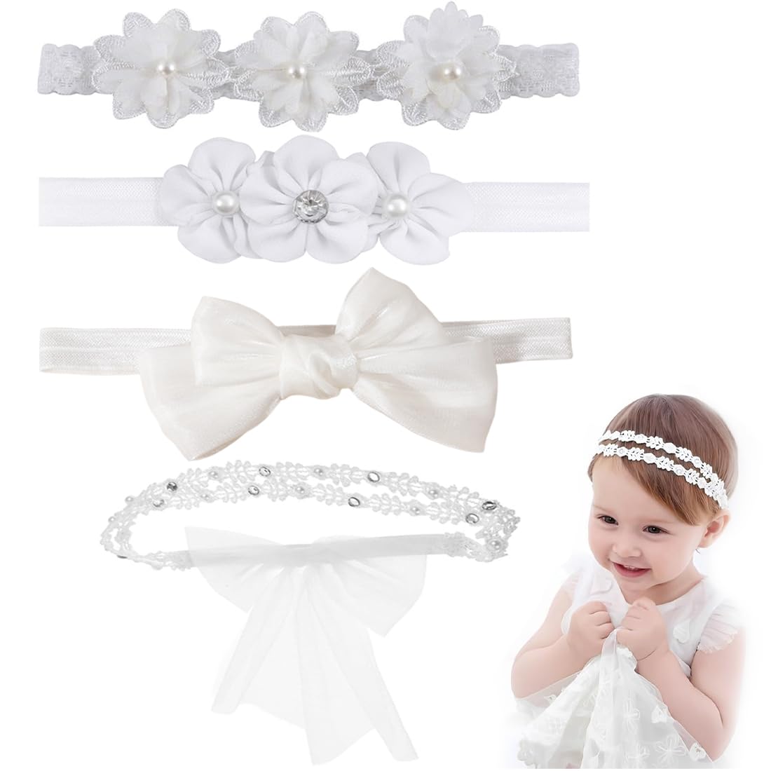 4 Pezzi fascia neonato, Fascia capelli neonata, Cerchietti bambina