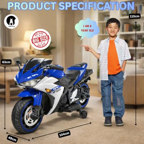 Image of LITTLE PUP R3 Mountain Battery Operated Ride On Motor Bike for Kids, 2 to 8 Years, Blue & White
