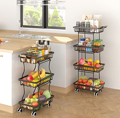 Okzest 4-Tier Slim Fruit Basket, Wire Fruit Basket Stand Organizer For Snack Produce Onion Potato Fruit Vegetable, Rolling Storage Rack On Wheels For Small Space In Kitchen, Pantry #TOP7