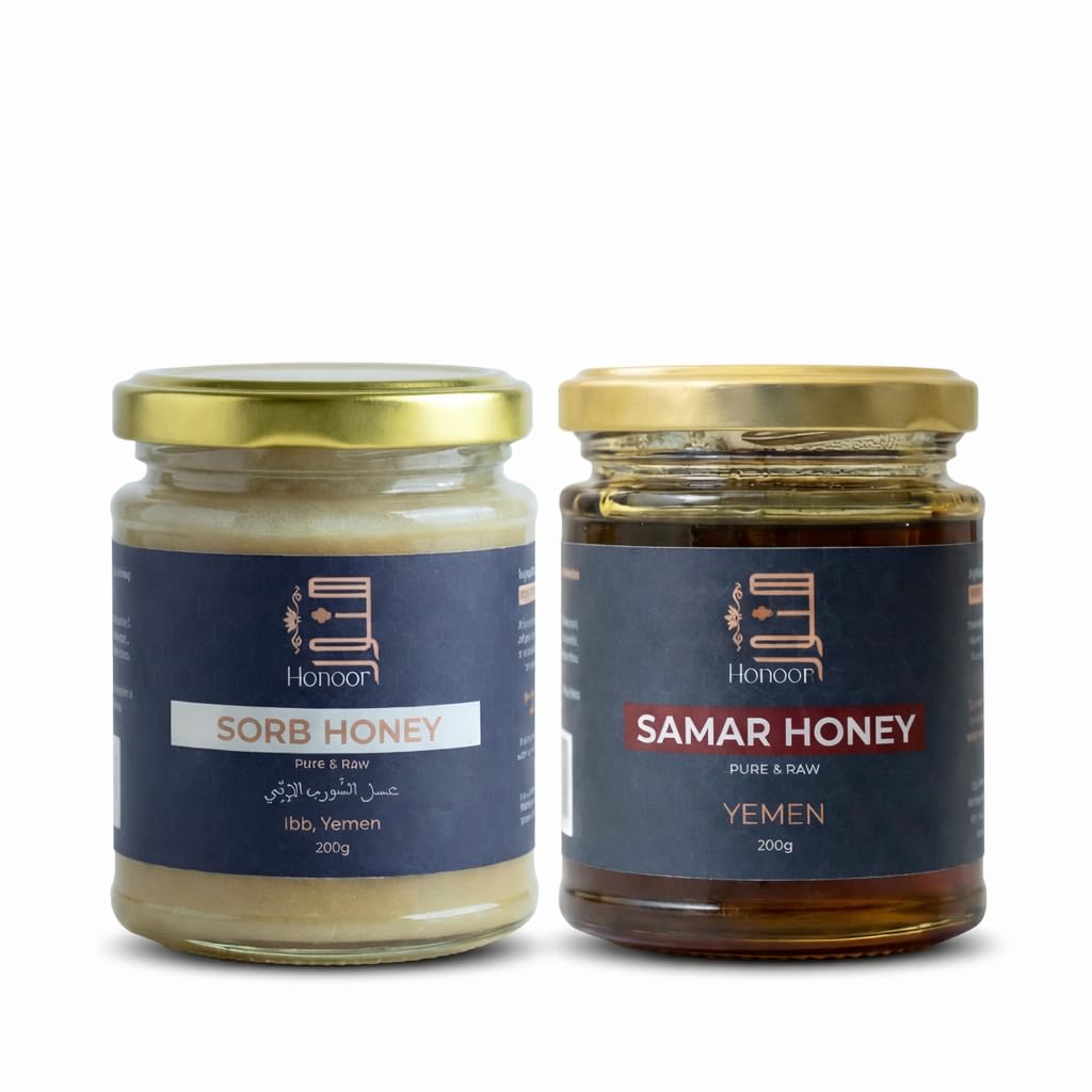 Sorb Honey & Samar Honey Bundle (2 × 200g) – Unfiltered, Unheated, Pure & Raw Honey – Glass Jar Luxury Honey Set from Yemen