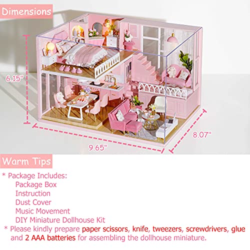 Image of TuKIIE DIY Miniature Dollhouse Kit with Furniture, 1:24 Scale Creative Room Mini Wooden Doll House Accessories Plus Dust Proof & Music Movement for Kids Teens Adults(Warm Moments)