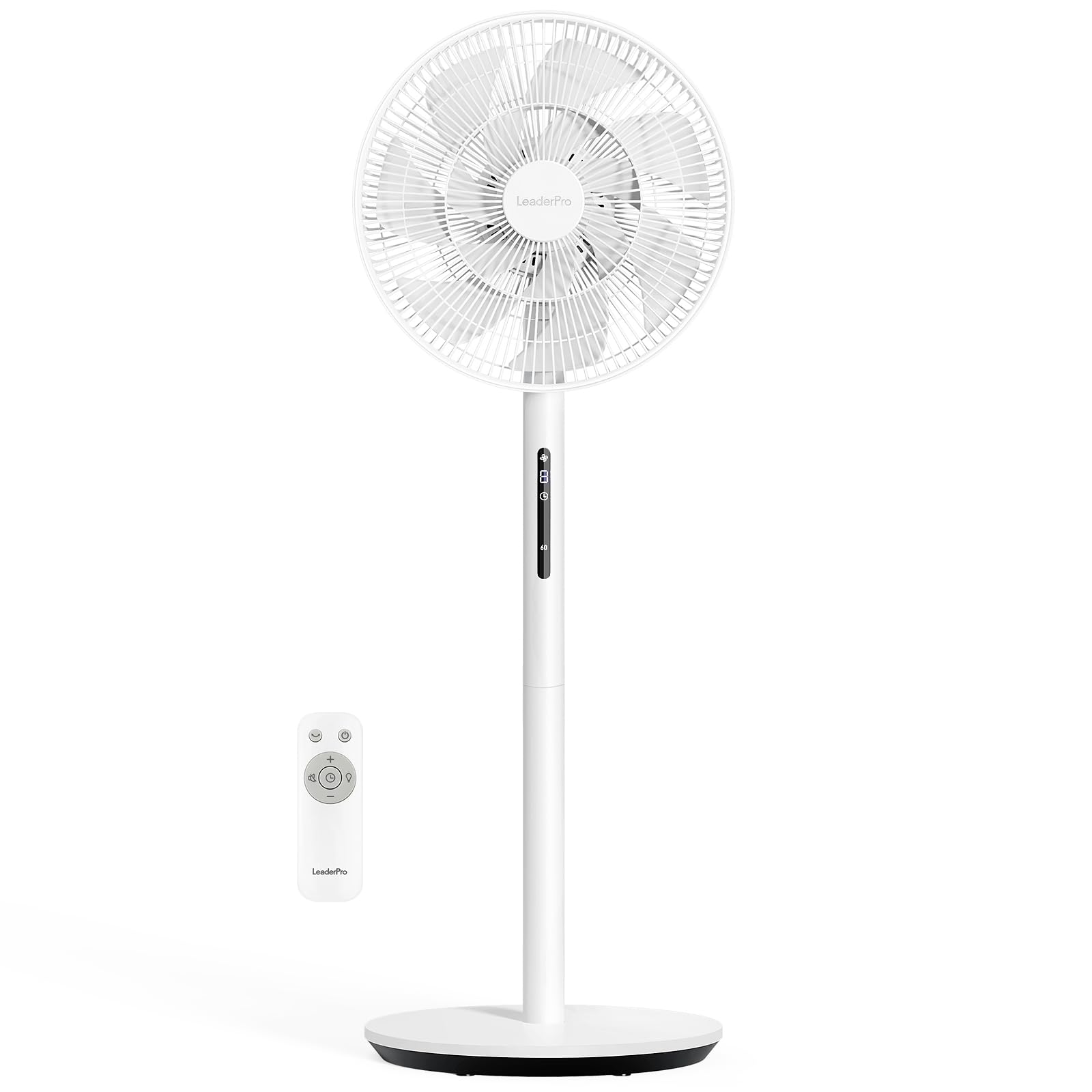 Neu DC Standventilator mit Bildschirm-12.8dB sehr Leise Ventilator mit Fernbedienung, 8 Stufen, Höhenverstellbar, Oszilation 120°, 8H Timer, Ventilator für Schlafzimmer, Wohnzimmer, Küche,Weiß