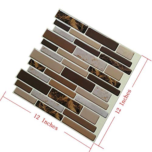 Art3d Kitchen Backsplash Peel and Stick 6-Pack of 12 inch x 12 inch Brown Marble