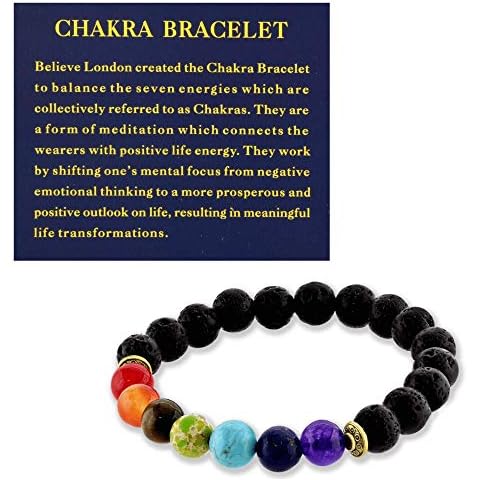 Believe London Chakra Bracelet with Jewellery Bag & Meaning Card | Adjustable Bracelet to Fit Any Wrist | 7 Chakra Natural Stone | Healing Reiki Yoga (6.5 Inch) Cover