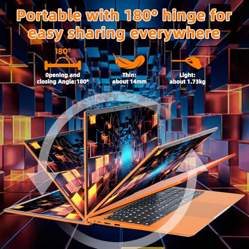 Image of 15.6 Inch Laptops, Laptop Computers with 20GB RAM 128GB EMMC+1024GB SSD, Celeron N5095 Quad-Core(Up to 2.9GHz), Portable Notebook, 11 Home, 7000mAh, WiFi 6, USB 3.2, HDMI, Type-C(Orange)