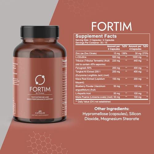 Fortim - Testosterone Support Supplement | Made by Doctors | for Vitality and Hormonal Health | with Fenugreek, L-Citrulline, Tongkat Ali | for Energy, Endurance, and Stamina | 60 Capsules - Image 3