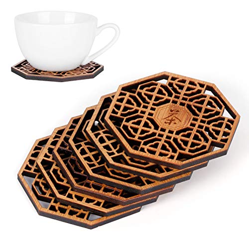 6PCS Coaster Teacup Mat, Teacup Mat Heat Insulation Pad Tea Ceremony Supplies for Mugs Cups (Tea Rhyme Coaster)