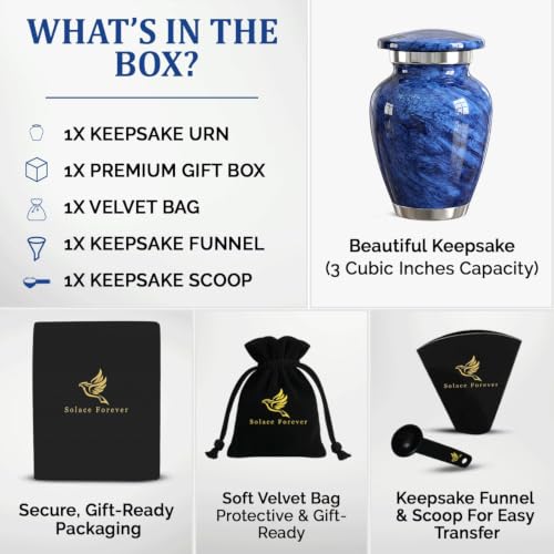 Small Urn for Ashes Male & Female – Mini Cremation Urns for Human Ashes Keepsake – Little Miniature Ash Urn for Mom & Dad – Tiny Decorative Memorial Keepsake for Loved Ones (Blue, Small) by Solace Forever - Image 3