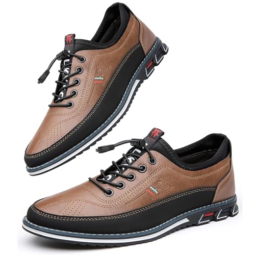 Hommes Oxford Cuir Chaussures Décontractées Moccasin Respirant et Luxueux Bureau de Conduite Marche Chaussures à Lacets Affaires Marron 44 EU