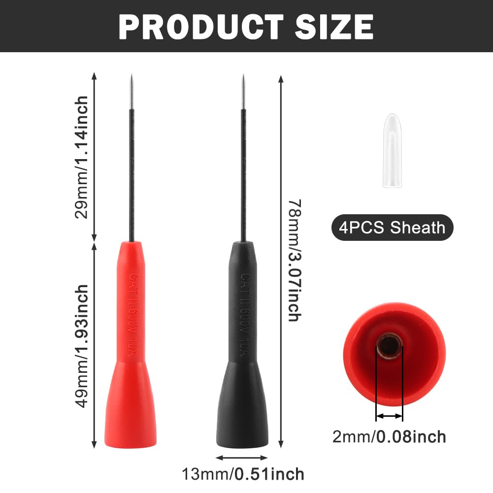 Paquete de 4 sondas de prueba de aguja extendida de 2 mm, cables de prueba de multímetro, sonda de prueba de multímetro no destructiva de 600 V/10 A para cables Fluke tl71 tl75