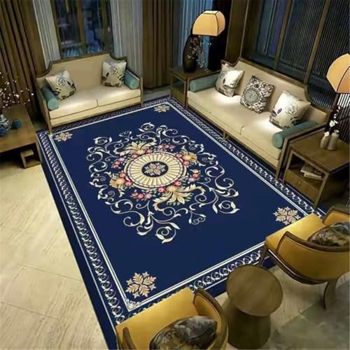 Tapis de canapé lavable et antidérapant motif plante bleue 180X280