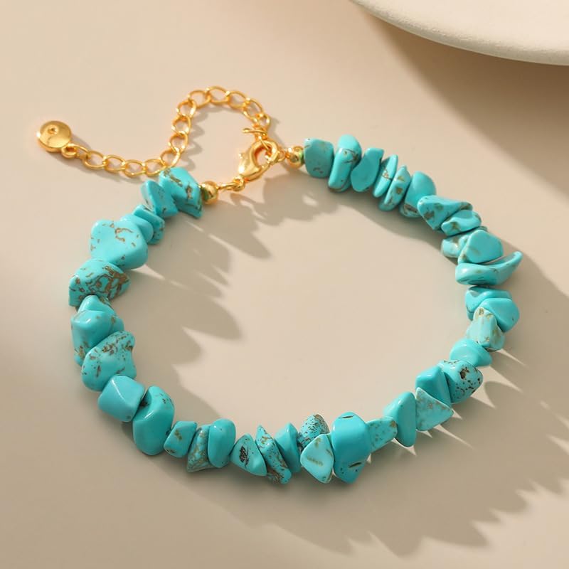 Gold Round Turquoise Beaded Bracelets18K Gold Plated Handmade Cute Bracelet for Women - Image 2