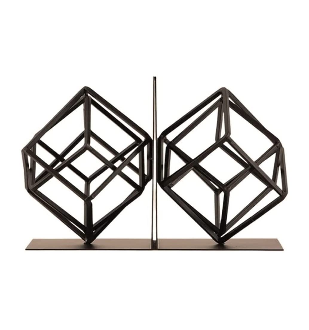 Moderne schwarze Metall-Buchstützen – geometrische dekorative Buchstützen für Regale – stilvolles, einzigartiges Design für Zuhause und Büro