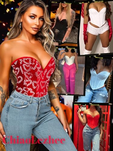 Image of ChiaoLezhee Heart Corset Top For Women, Sexy Concert Outfits Going Out, Strapless Crop Top, Overbust Bustier
