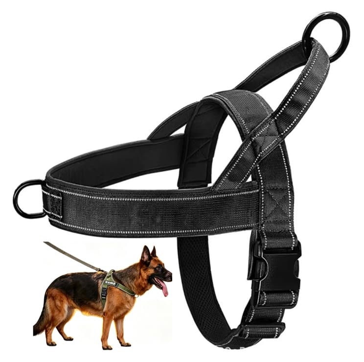 Pet No Pull Adjustable Dog Harness, Front Clip Adjustable Pet Vest, Breathable Soft Padded Material, Heavy-Duty D-Ring, Sturdy Grab Handle, for Small To Large Dogs (Black M)