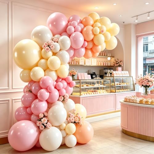 Image of Blocesa Pastel Pink Yellow Balloons Latex Arch Kit, Party Decoration.