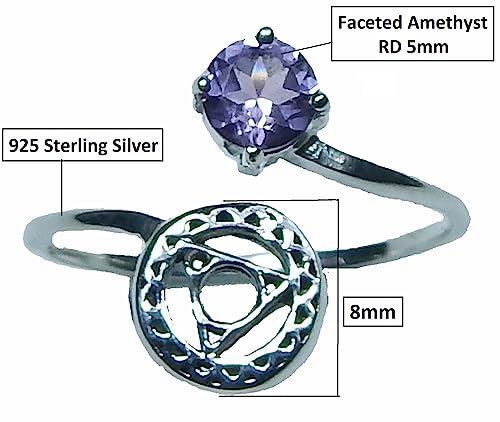 Image of 925 sterling silver amethyst ring handmade ring round faceted amethyst ring Bohemian Vintage Symbol Ring Gift For Her