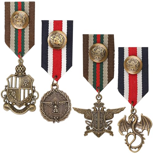 Metal Retro Vintage Medal Badges, Crown Geometric Brooch Pin, Gold Shoulder Pads, For Ribbon, Uniform, Men Costume