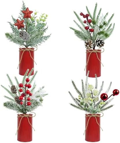 4 Pcs Christmas Centerpiece Table Decorations Artificial Potted P...