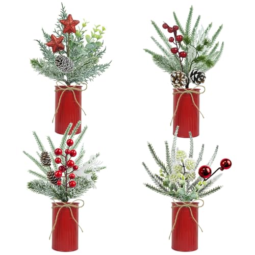 Succwoah 4 Pcs Christmas Centerpiece Table Decorations Artificial Potted Plants