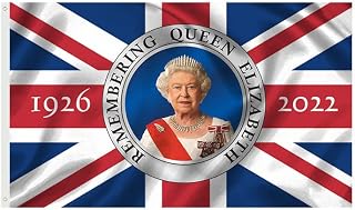 5ft X 3ft Queen Platinum Jubilee 2022 UK Union Jack Flag, In Memoriam Her Majesty Queen Elizabeth II Flag Mourning Queen Flag Banner, Polyester With Eyelets British Flag Decorations (C)