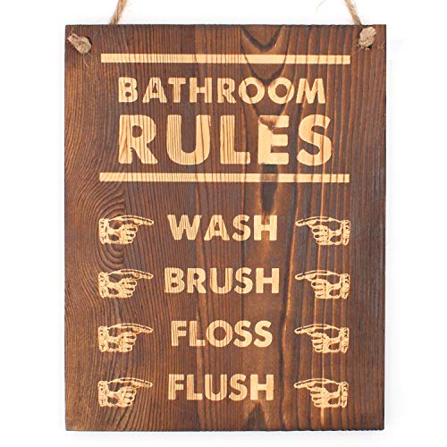 Agantree art Bathroom Rules Sign 8 x 10 Inch Hanging Rustic Farmhouse Plank Wood Decorative Wall Art Bathroom Sign Plaque Bathroom DÃ©cor