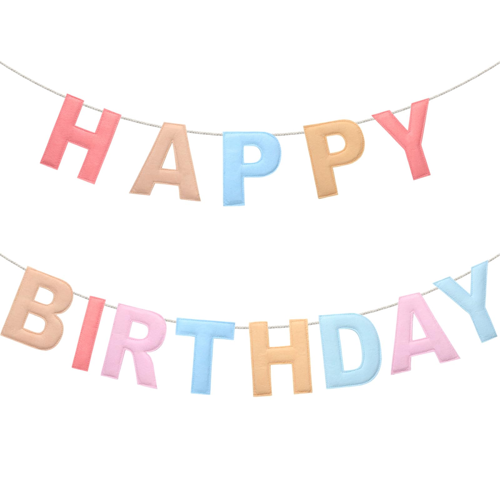 Mindsoft Felt Happy Birthday Garland Rainbow Banner Reusable Happy Birthday Sign Party Supply for Party Decor (Macaron Color,Normal)