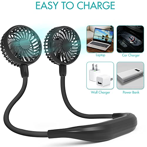 Amacool Neck Fan Battery Operated Neckband Fan Hand-Free Wearable Personal Fan For Hot Flashes Home Office Travel Outdoor Sports (Black) #TOP2