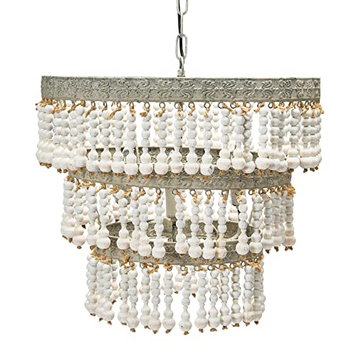 Creative Co-Op 3-Tier Round Metal Chandelier with Hanging Wood Beads - Image 14