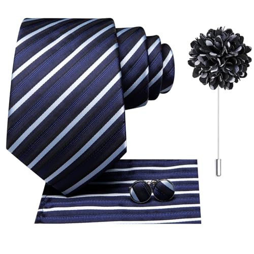 Image of Hi-Tie Men's Silk Ties Formal Woven Classic Necktie Pocket Square Cufflinks Lapel Pin Set Wedding Business