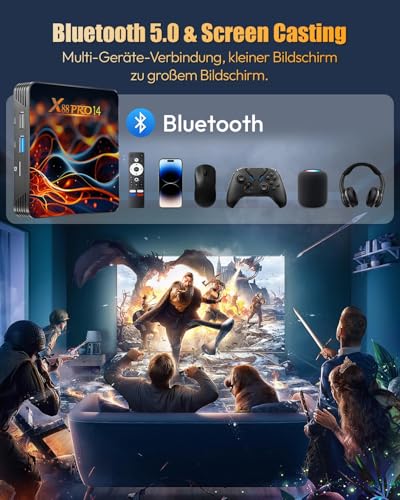 Android 14.0 TV Box 2025, Android Box 2GB 16GB Storage with RK3518 Quad-core CPU 4K 6K TV Box Unterstützt 8K WiFi 6 2.4G/5.8G Dual-Band WiFi HDR10+ 100M Ethernet Bluetooth 5.0 USB 3.0 Smart Box for TV