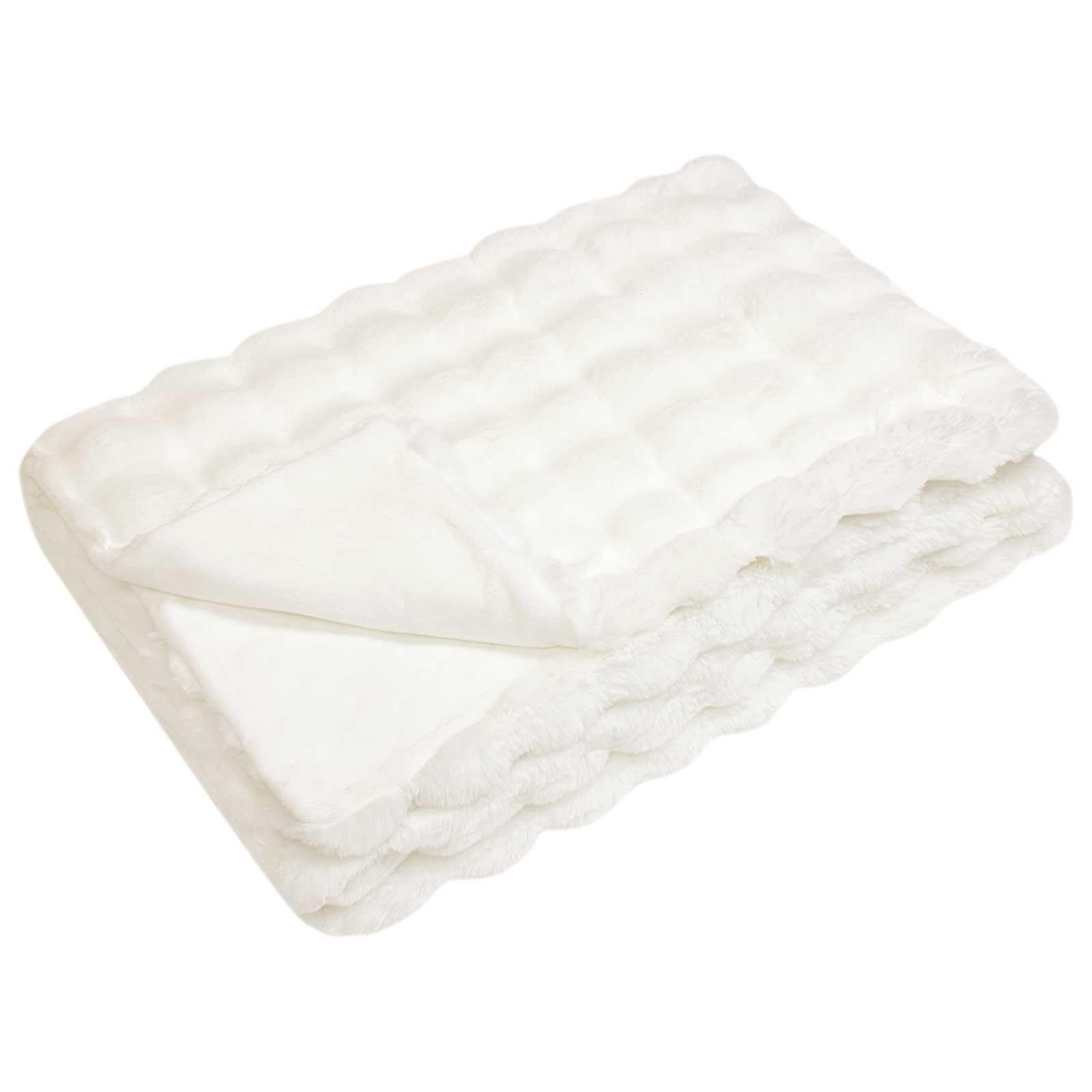 QZZCED Anti-Slip Faux Rabbit Fur Blanket Olite White 220x240 cm, Soft Faux Fur Throw Blanket for Couch or Bed with Plush Bubble Texture, Modern Cozy Winter Essential